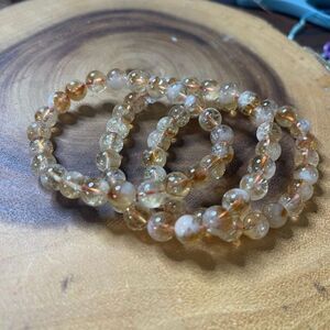 Citrine beaded beads stretch bracelet 8mm yellow clear crystal healing 7” new ha
